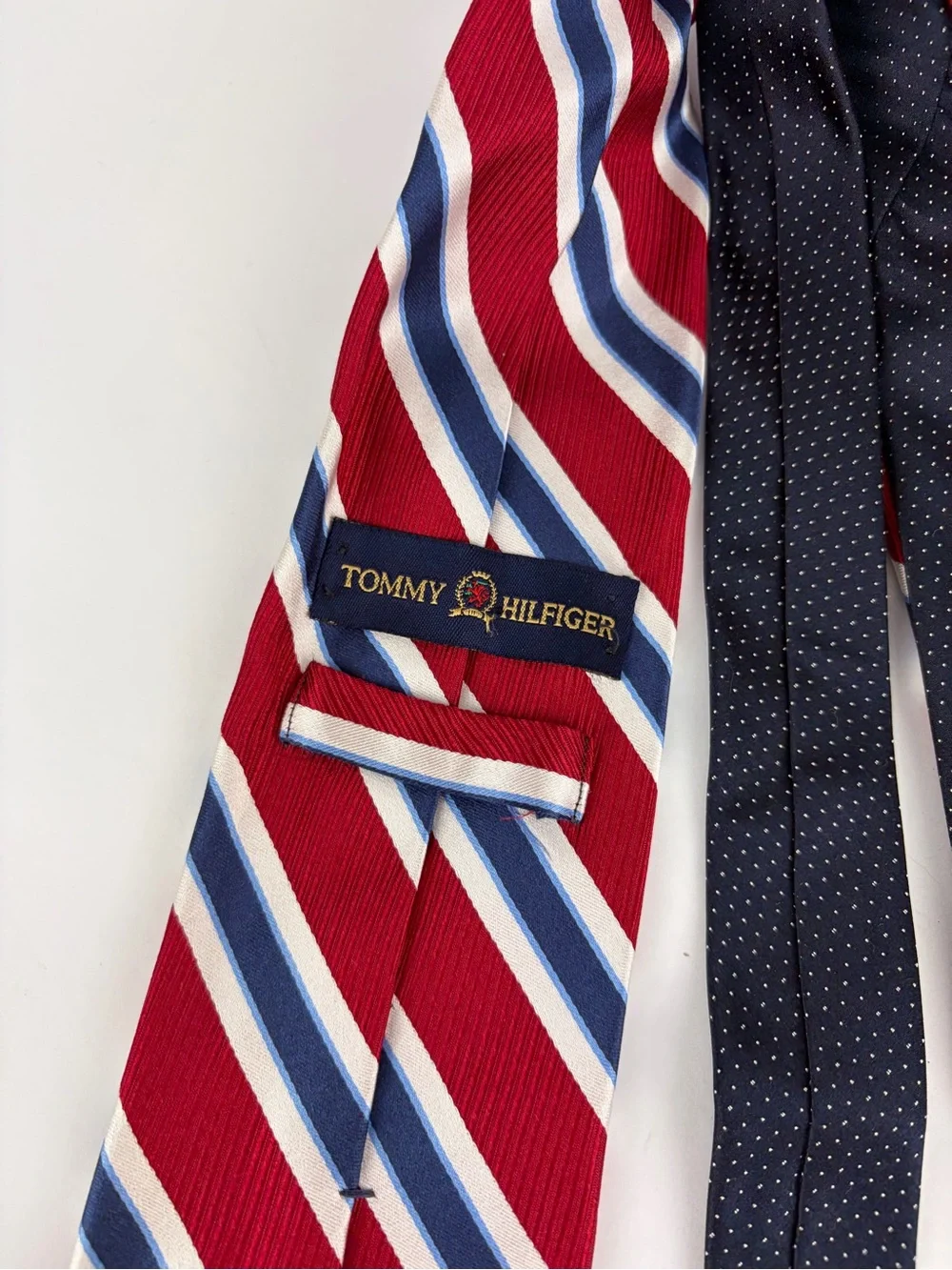 Tommy Hilfiger Silk Red White Navy Blue Striped Neck Tie
